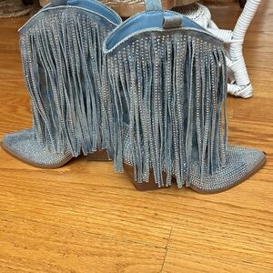 Jessica Simpson Women's Paredisa Fringe Denim Cowboy Boots Cowgirl